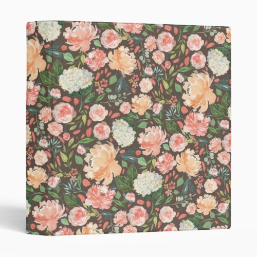 Spring Blush Peach Sage Watercolor Floral Pattern 3 Ring Binder