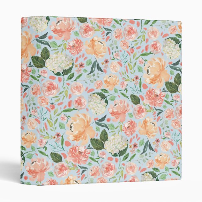 Spring Blush Peach Sage Watercolor Floral Pattern Binder (Front/Spine)