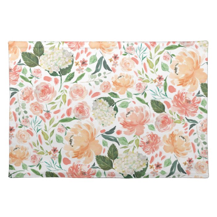 Spring Blush Peach Sage Watercolor Floral Pattern Cloth Placemat ...