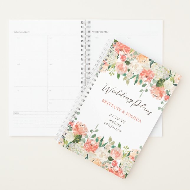 Spring Blush Peach Sage Watercolor Floral Wedding Planner (Display)