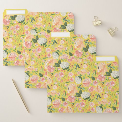 Spring Blush Peach Sage Watercolor Floral Yellow File Folder