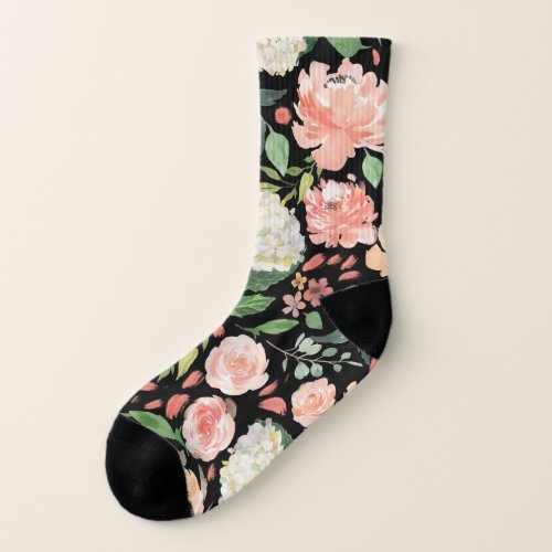 Spring Blush Peach Watercolor Floral Any Color Socks
