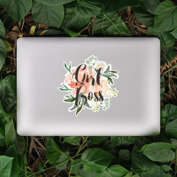 Spring Blush Peach Watercolor Floral Girl Boss Sticker by beckynimoy at Zazzle