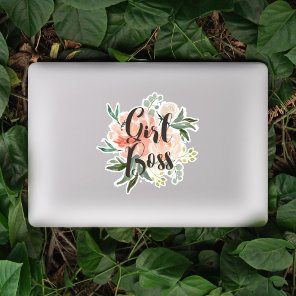 Spring Blush Peach Watercolor Floral Girl Boss Sticker