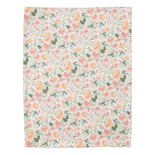Spring Blush Peach Watercolor Floral on Any Color Duvet Cover