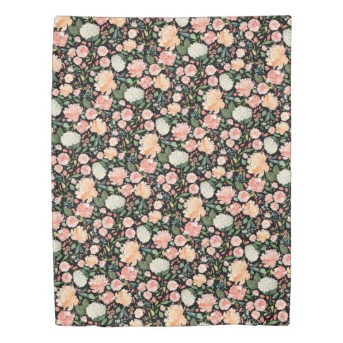 Spring Blush Peach Watercolor Floral on Any Color Duvet Cover