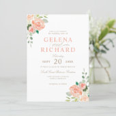 Spring Blush Peach Watercolor Floral Wedding Invitation (Standing Front)