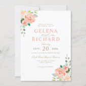 Spring Blush Peach Watercolor Floral Wedding Invitation (Front)