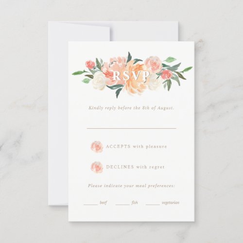 Spring Blush Peach Watercolor Floral Wedding RSVP