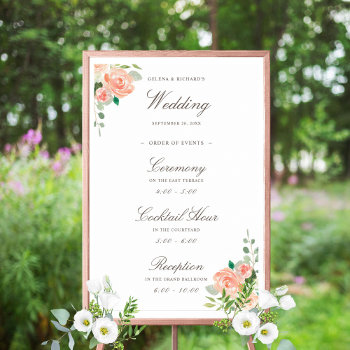 Spring Blush Peach Watercolor Floral Welcome Sign by beckynimoy at Zazzle