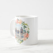 Spring Blush Peach Watercolor Floral Wreath Photo Coffee Mug (Front Left)