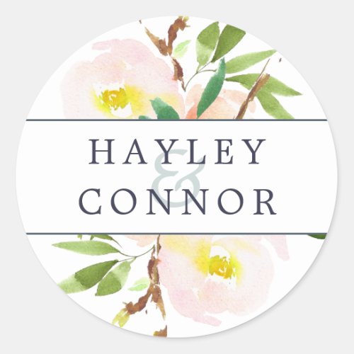 Spring Blush Personalized Wedding Classic Round Sticker