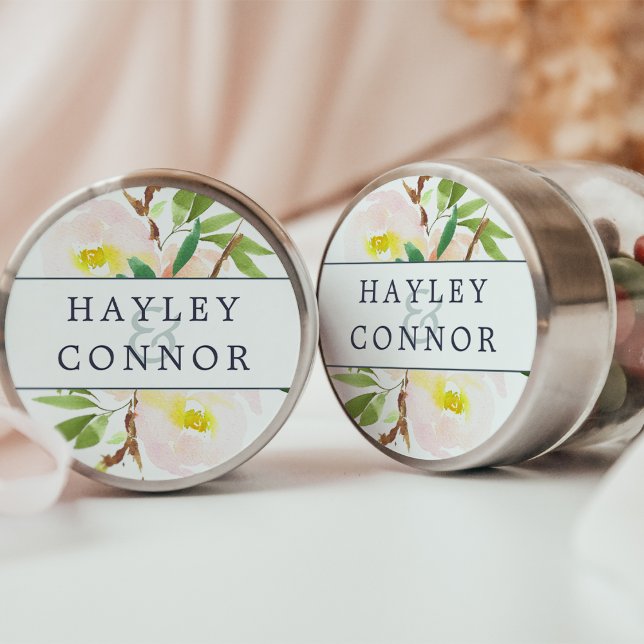 Spring Blush Personalized Wedding Classic Round Sticker (Creator Uploaded)