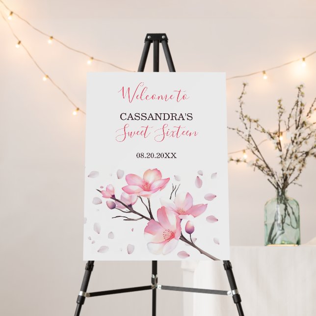 Spring Blush Pink Cherry Blossom Sakura Birthday Foam Board (In Situ (Stand))