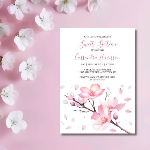 Spring Blush Pink Cherry Blossom Sakura Birthday Invitation