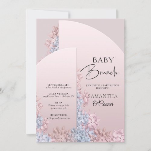 Spring blush pink dusty blue flowers baby brunch invitation
