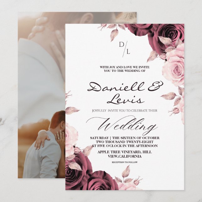 Spring Blush Roses ⎮ Dusty Pink Wedding  Invitation (Front/Back)