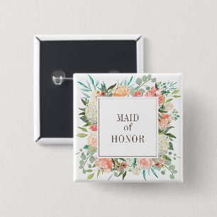 Spring Blush Watercolor Floral Maid of Honor Button
