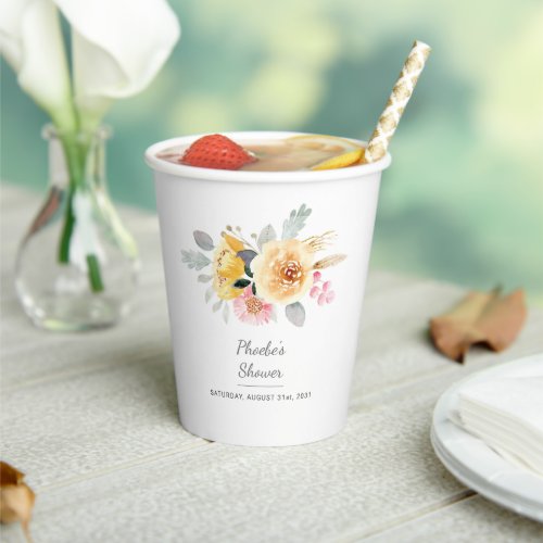 Spring Blush Watercolor Floral Pink Gold Custom Paper Cups
