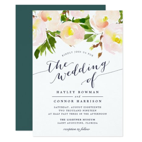 Spring Blush Watercolor Floral Wedding Invitation
