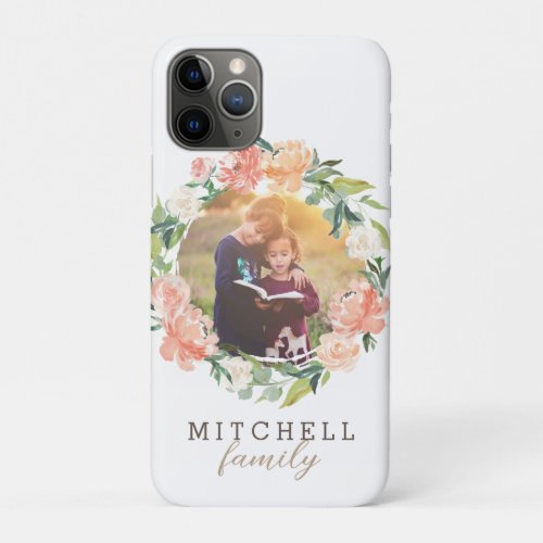 Spring Blush Watercolor Floral Wreath Family Photo iPhone 11 Pro Case