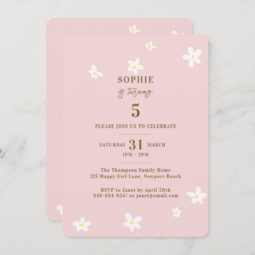 Spring Blush White Daisies Girl Birthday Party Invitation