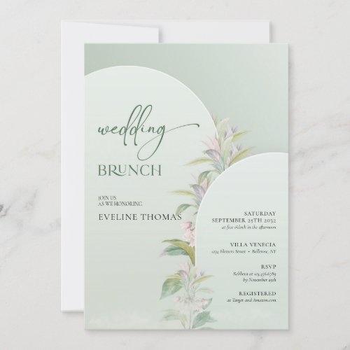 Spring boho arch greenery blush wedding brunch invitation