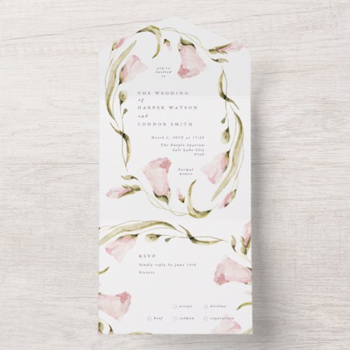 Spring Boho Big Bold Wildflower Framed Wedding All In One Invitation