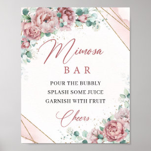 Spring boho blush gold frame eucalyptus mimosa bar poster