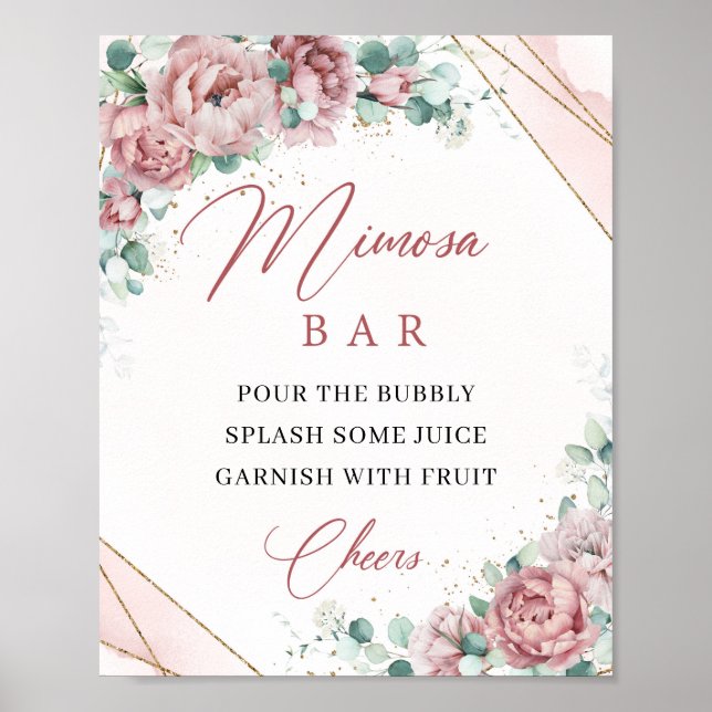 Spring boho blush gold frame eucalyptus mimosa bar poster (Front)