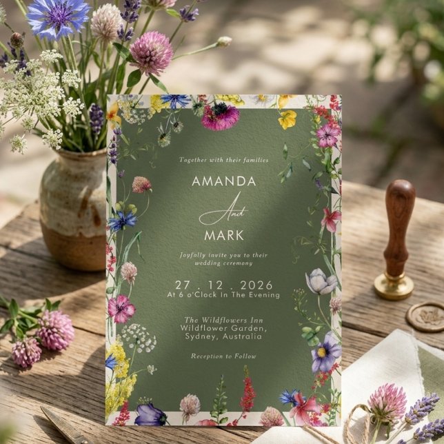Spring Boho Chic Colorful Wildflower Wedding  Invitation (Creator Uploaded)