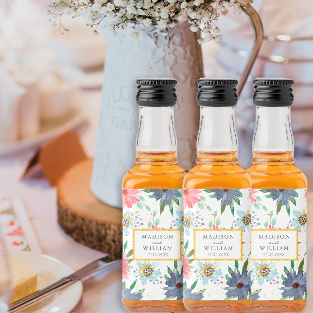 Spring Boho Chic Greenery Wildflower Wedding Favor Liquor Bottle Label (Creator Uploaded)