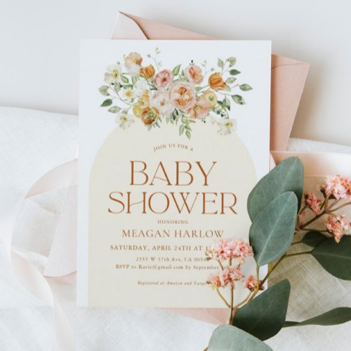 Spring Boho Flowers Girl Baby Shower Invitation