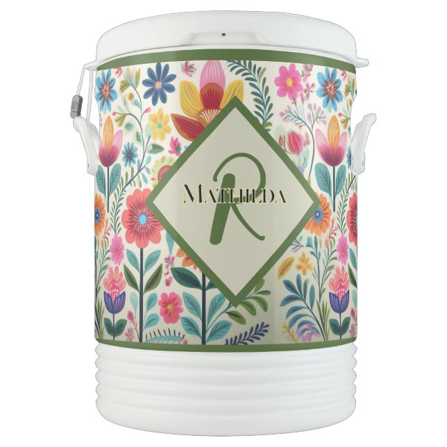 Spring boho flowers monogrammed beverage cooler (Back)