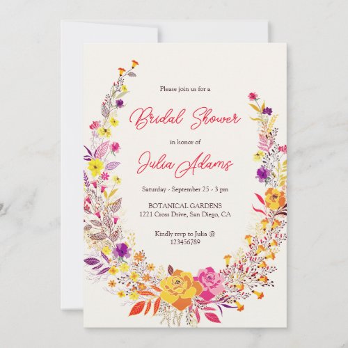 Spring Boho Wildflower Foliage Bridal Shower Invitation