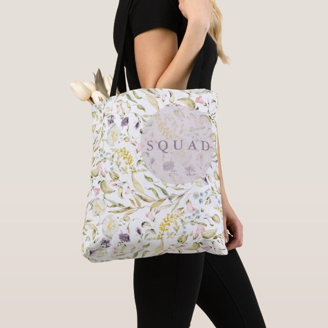 Spring Boho Wildflower Pampas Bridal Shower Squad Tote Bag (Close Up)