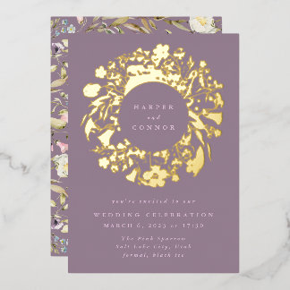 Spring Boho Wildflower Pampas Wreath Wedding Foil Invitation
