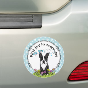 Spring Boston Terrier (black) Cute dog Car Magnet