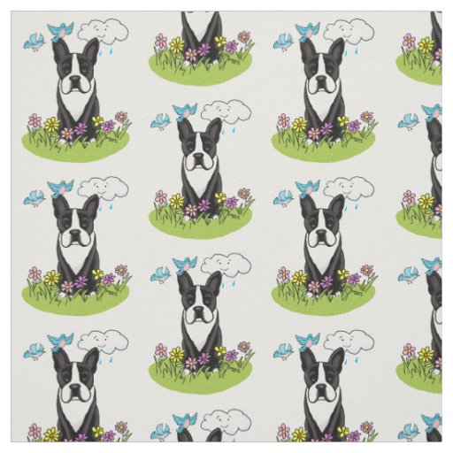 Spring Boston Terrier (black) Cute dog Fabric