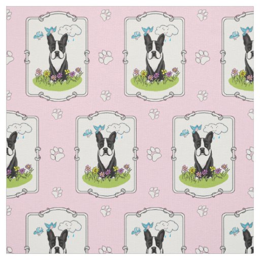 Spring Boston Terrier (black) Cute dog Fabric