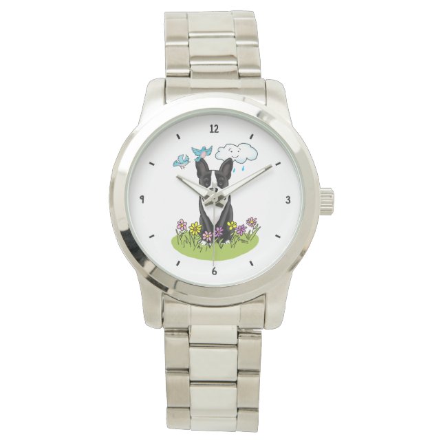 Spring Boston Terrier (black) Cute dog Watch (Front)