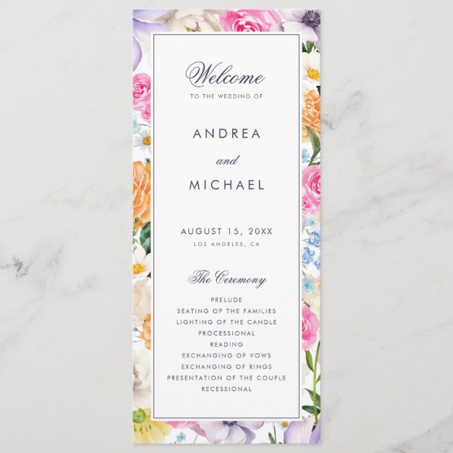 Spring Botanical Bloom Wildflower Floral Wedding Program (Front)