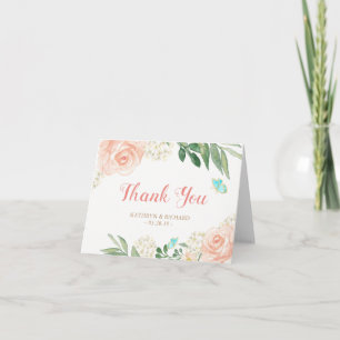 Spring Botanical Blush Peach Flowers Thank You Card