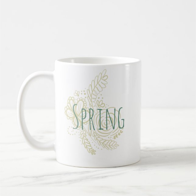 Spring Botanical Hand Drawn Flowers Coffee Mug (Left)