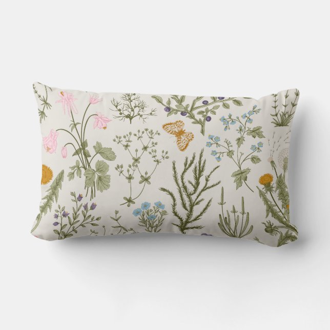 Spring Botanical Herb Garden, Floral Lumbar Pillow (Back)