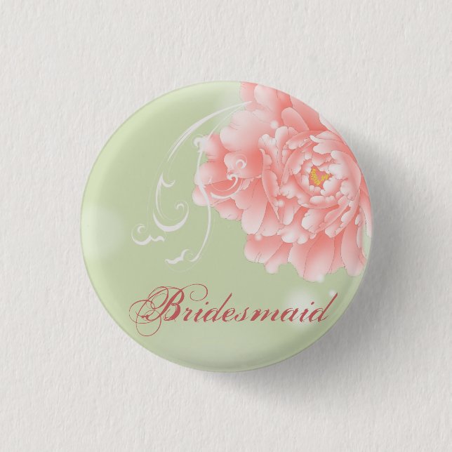 Spring Botanical mint pink peony bridesmaid Pinback Button (Front)
