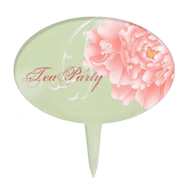 Spring Botanical mint pink peony wedding Cake Topper (Front)