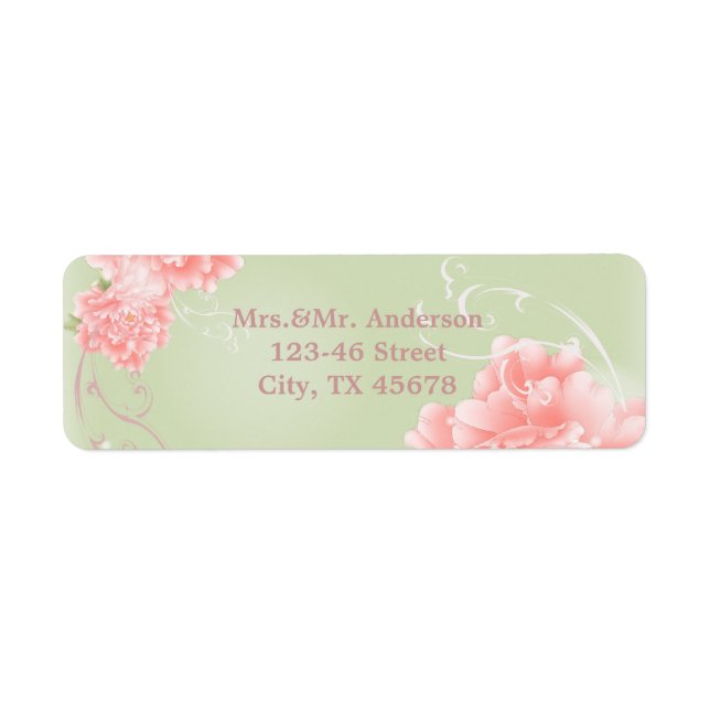 Spring Botanical mint pink peony wedding Label (Front)