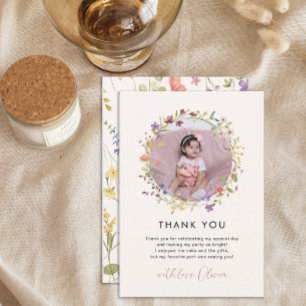 Spring Botanical Wildflower 1st Birthday Party Thank You Card