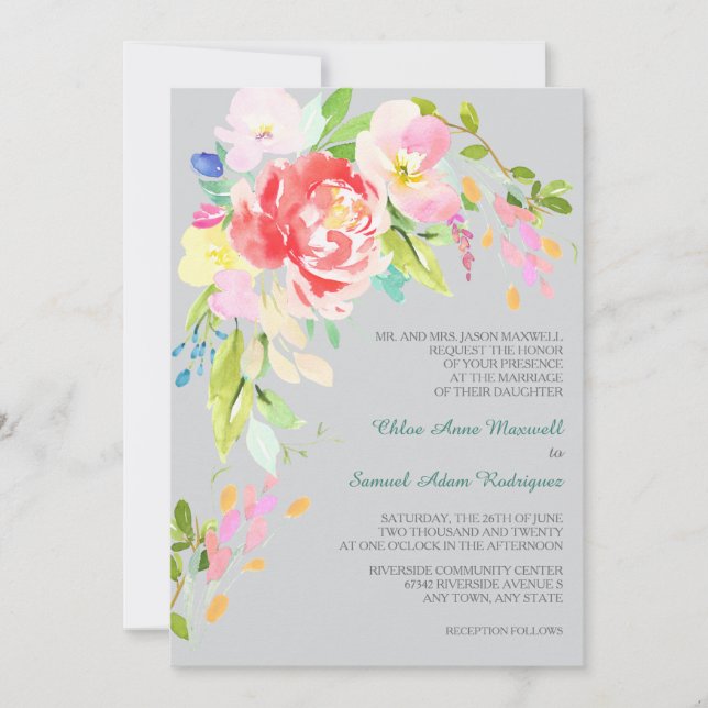 Spring Bouquet Border Formal Wedding Invitation (Front)